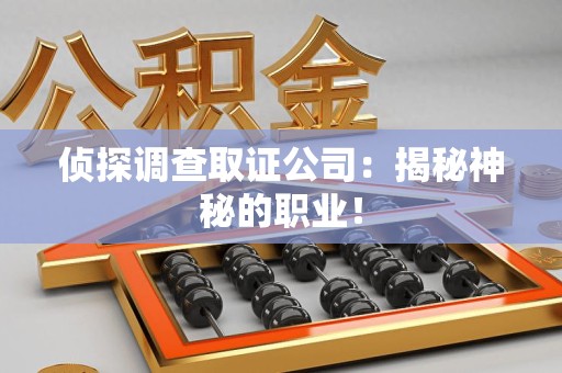 洛江侦探调查取证公司：揭秘神秘的职业！