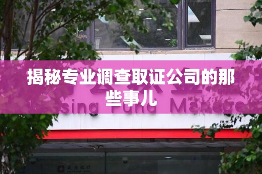 洛江揭秘专业调查取证公司的那些事儿