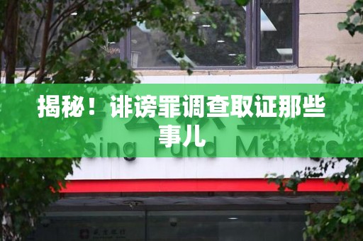 洛江揭秘！诽谤罪调查取证那些事儿